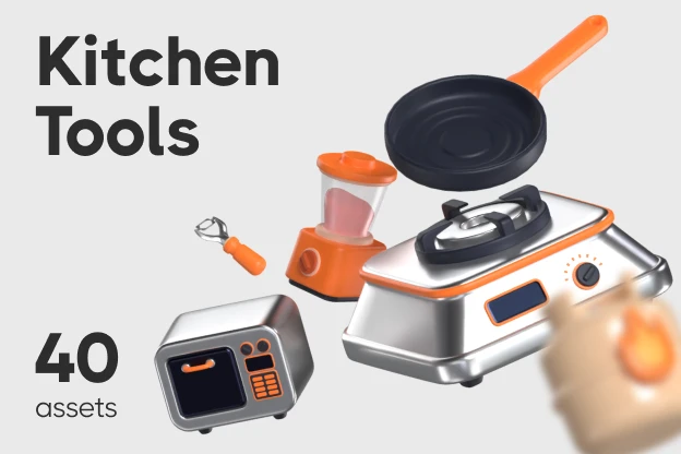 40 Kitchen Tools 3d pack of graphics and illustrations