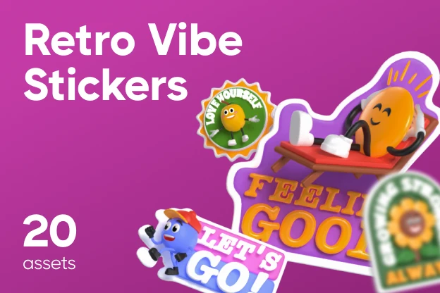 20 Retro Vibe Stickers 3d pack of graphics and illustrations