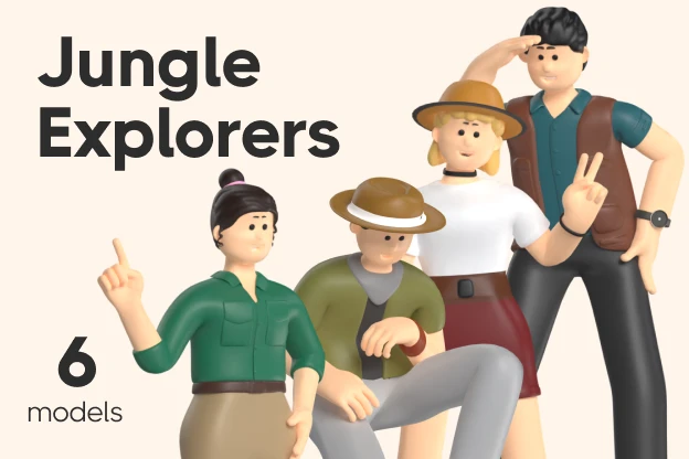 6 Jungle Explorers 3d pack of graphics and illustrations