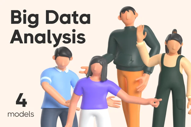 4 Big Data Analysis 3d pack of graphics and illustrations