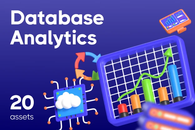 20 Database Analytics 3d pack of graphics and illustrations