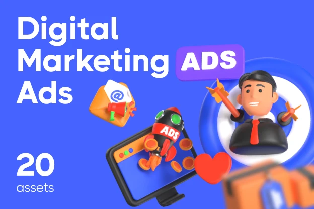 20 Digital Marketing Ads 3d pack of graphics and illustrations