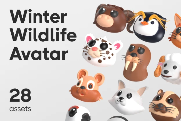 28 Winter Wildlife Avatar 3d pack of graphics and illustrations