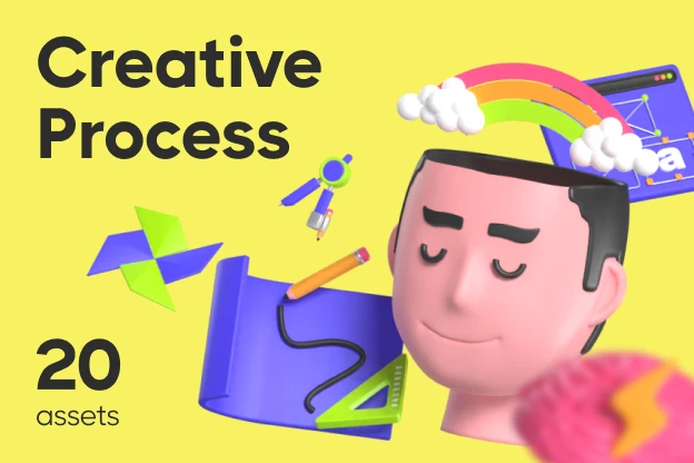 20 Creative Process 3d pack of graphics and illustrations