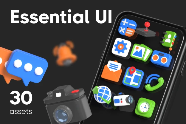 30 Essential UI 3d pack of graphics and illustrations