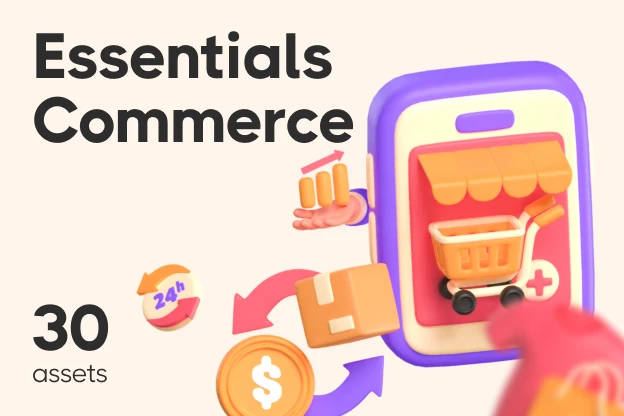 30 Essentials Commerce  3d pack of graphics and illustrations