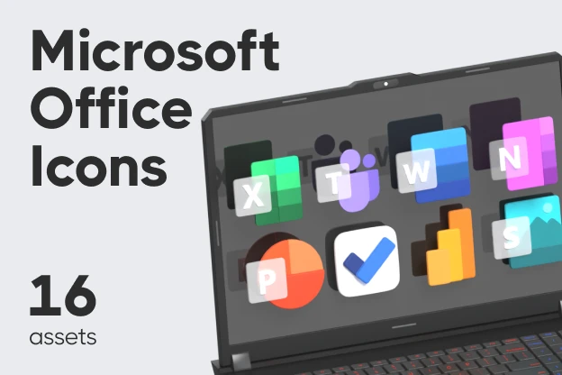16 Microsoft Office Icons 3d pack of graphics and illustrations