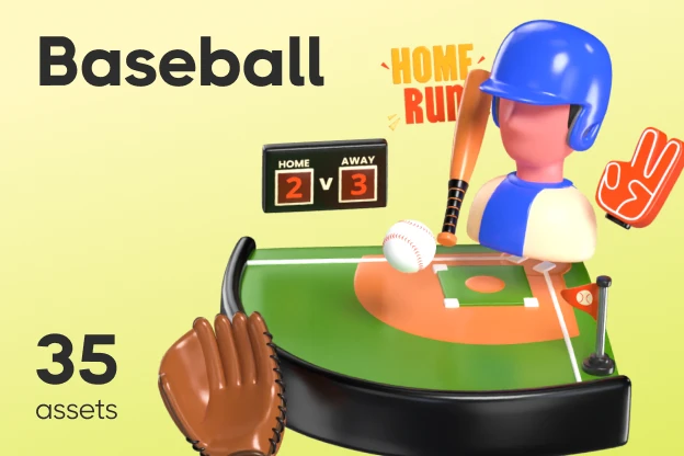 35 Baseball 3d pack of graphics and illustrations