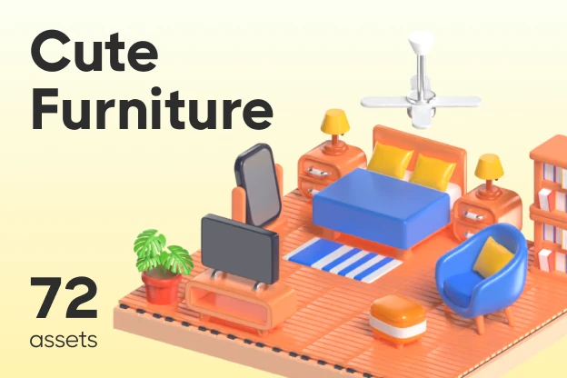72 Cute Furniture 3d pack of graphics and illustrations