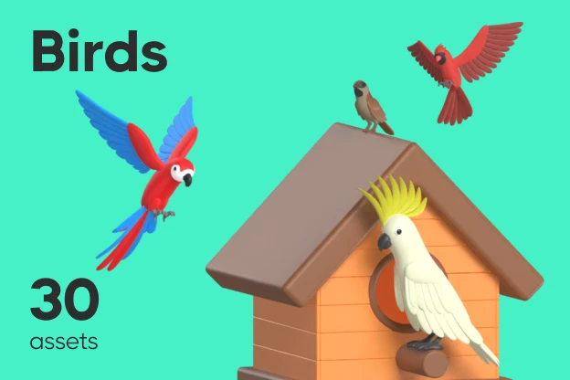 30 Birds 3d pack of graphics and illustrations