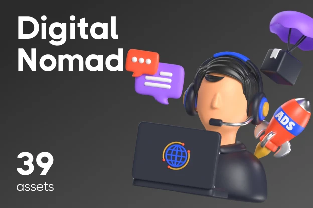 39 Digital Nomad 3d pack of graphics and illustrations