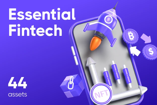 44 Essential Fintech 3d pack of graphics and illustrations