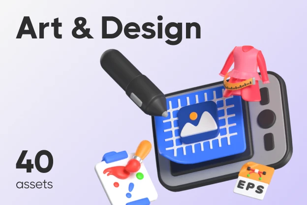 40 Art & Design 3d pack of graphics and illustrations
