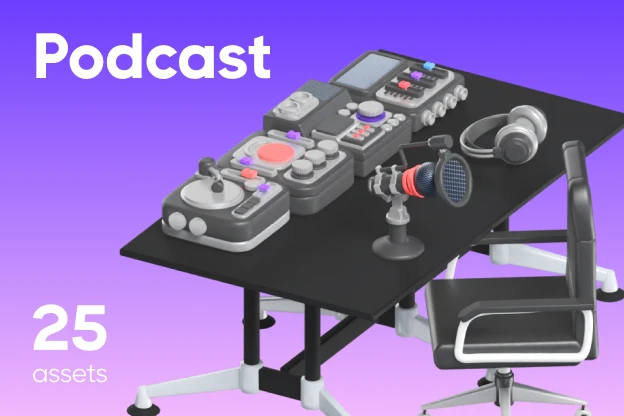 25 Podcast 3d pack of graphics and illustrations