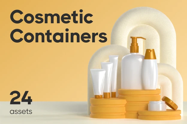 24 Cosmetic Containers 3d pack of graphics and illustrations