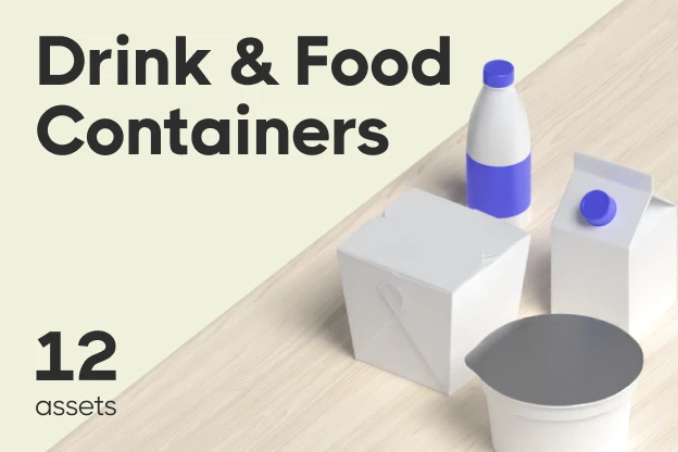 12 Drink & Food Containers 3d pack of graphics and illustrations