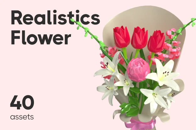 40 Realistics Flower 3d pack of graphics and illustrations