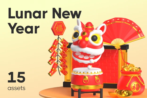 15 Lunar New Year 3d pack of graphics and illustrations