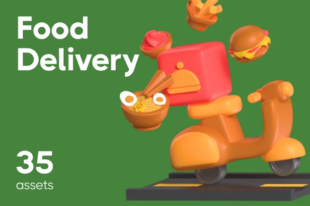 35 Food Delivery 3d pack of graphics and illustrations