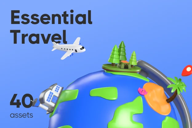 40 Essential Travel 3d pack of graphics and illustrations