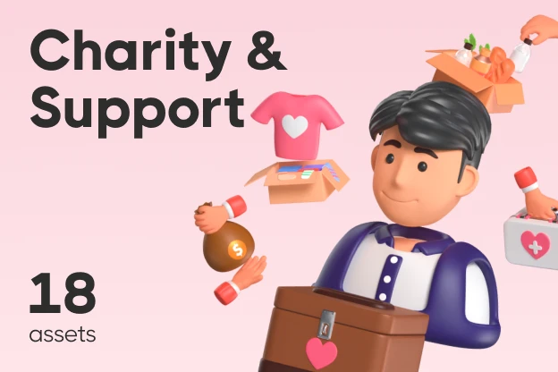 18 Charity & Support 3d pack of graphics and illustrations
