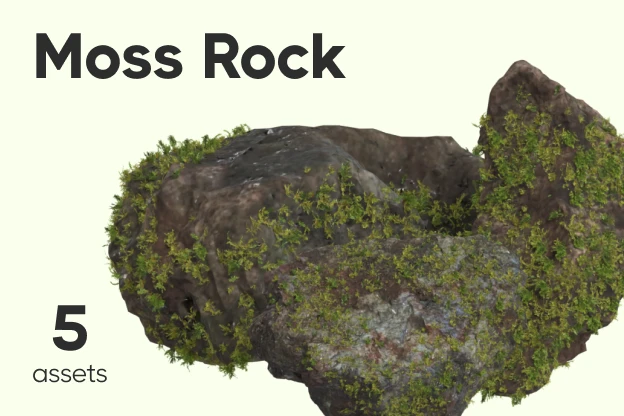5 Moss Rock 3d pack of graphics and illustrations