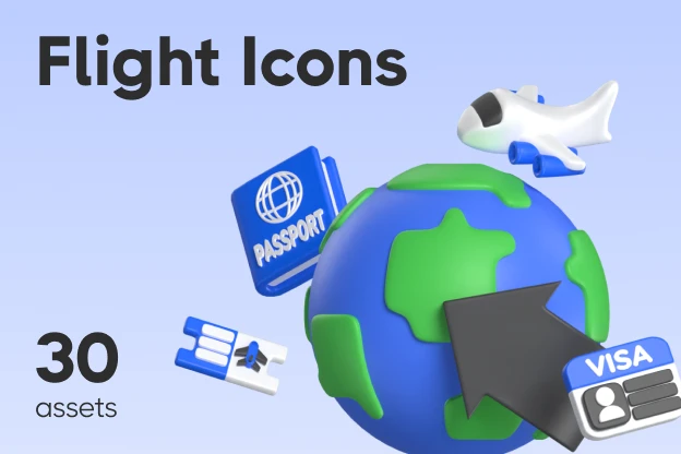 30 Flight Icons 3d pack of graphics and illustrations