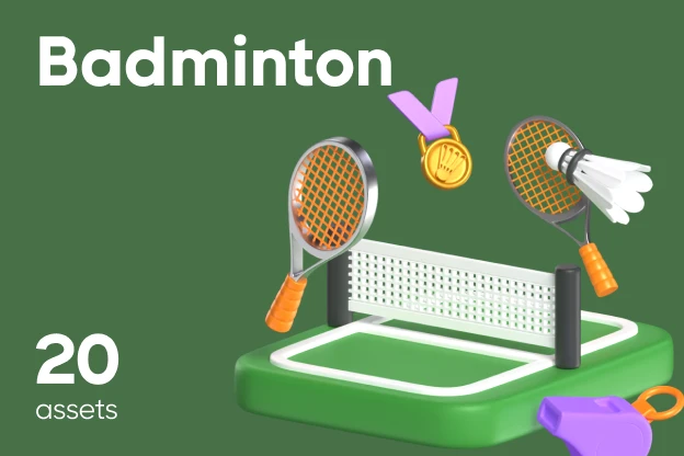 20 Badminton 3d pack of graphics and illustrations