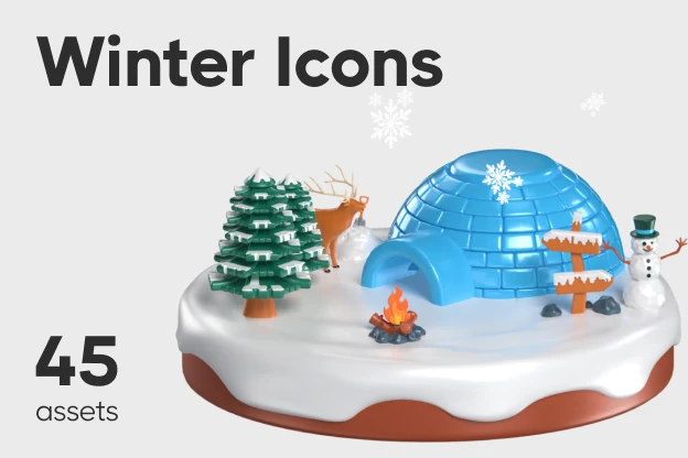 45 Winter Icons 3d pack of graphics and illustrations