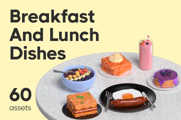 60 Breakfast And Lunch Dishes 3d pack of graphics and illustrations
