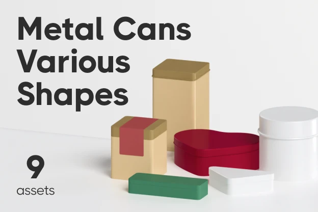 9 Metal Cans Various Shapes 3d pack of graphics and illustrations
