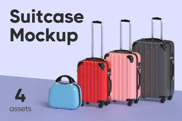 4 Suitcase Mockup 3d pack of graphics and illustrations