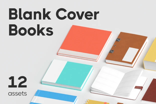 12 Blank Cover Books 3d pack of graphics and illustrations