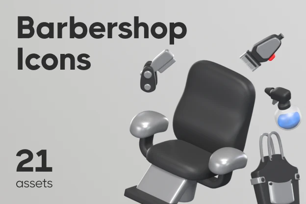 21 Barbershop Icons 3d pack of graphics and illustrations