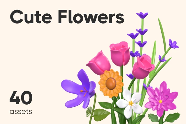 40 Cute Flowers 3d pack of graphics and illustrations