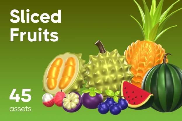 45 Sliced  Fruits 3d pack of graphics and illustrations