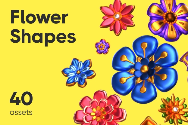 40 Flower Shapes 3d pack of graphics and illustrations