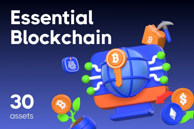 30 Essential Blockchain 3d pack of graphics and illustrations