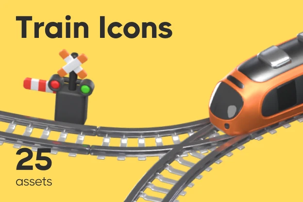 25 Train Icons 3d pack of graphics and illustrations