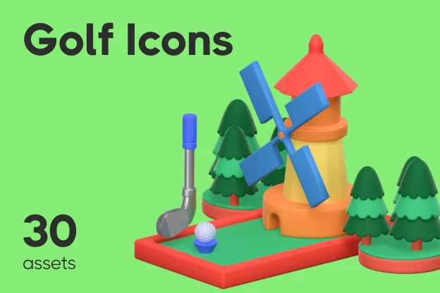 30 Golf Icons 3d pack of graphics and illustrations
