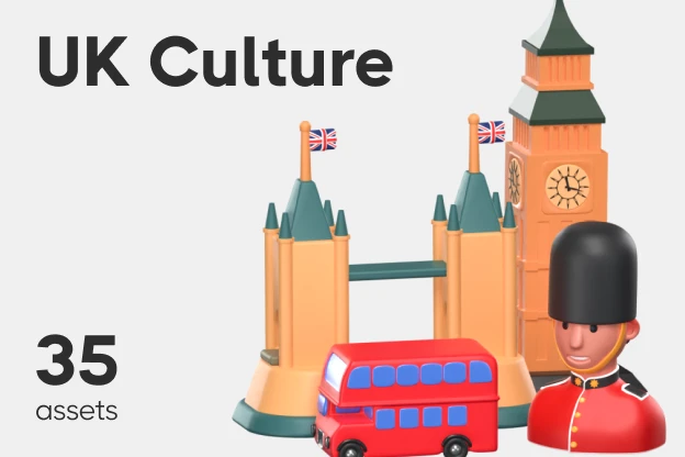 35 UK Culture 3d pack of graphics and illustrations