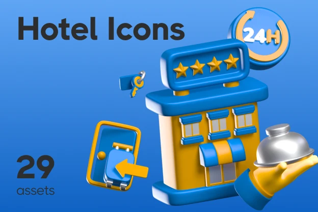 29 Hotel Icons 3d pack of graphics and illustrations