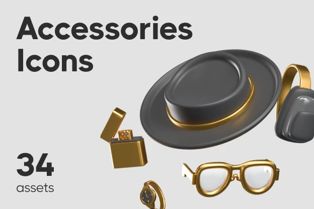 34 Accessories Icons 3d pack of graphics and illustrations