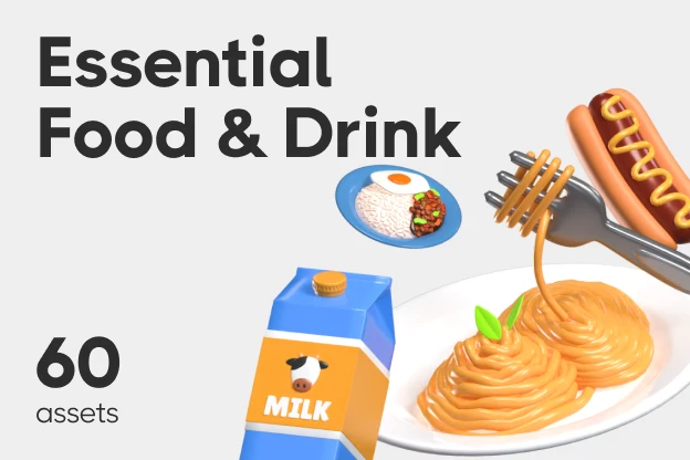 60 Essential Food & Drink 3d pack of graphics and illustrations