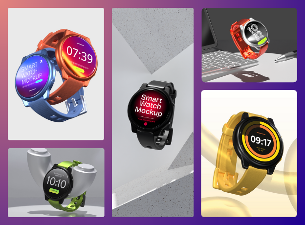 8 Round Smartwatch Mockups 3d pack of graphics and illustrations