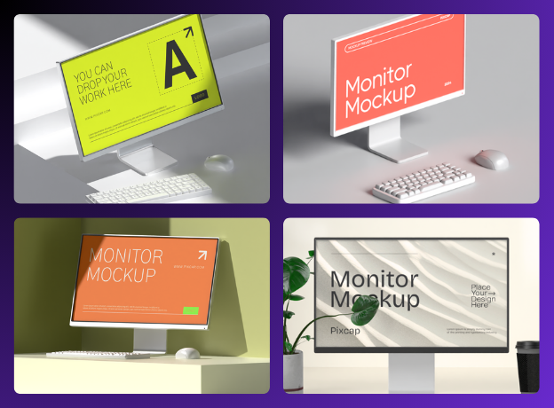 8 Mockups de monitores 3d pack of graphics and illustrations