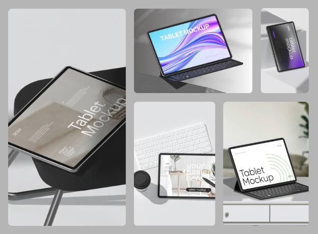 9 Tablet Mockups 3d pack of graphics and illustrations