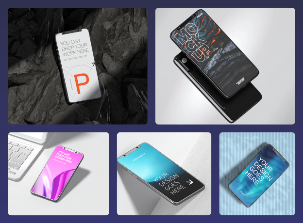 6 Mockups de telefones Android 3d pack of graphics and illustrations