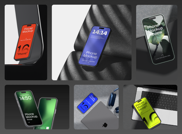 16 Simulated Iphone Mockups 3d pack of graphics and illustrations