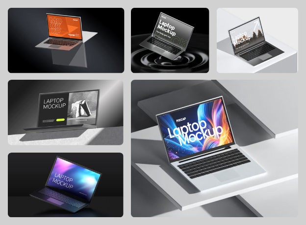 16 Laptop Mockups Vol. 1 3d pack of graphics and illustrations